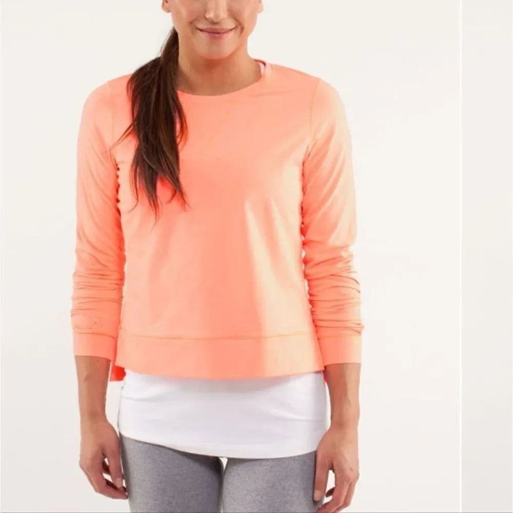 Lululemon Run: Warm Up Crew Pullover with zip back coral pinkish orange size 6